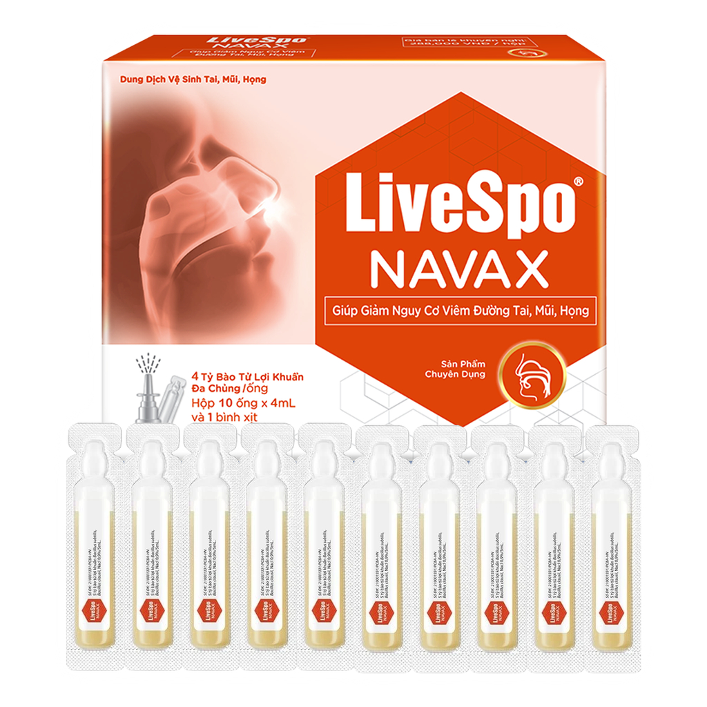 LiveSpo Navax xịt ĐỎ  (10 ống x 4ml ),Nước muối chứa bào tử lợi khuẩn giúp giảm nghẹt mũi, viêm mũi