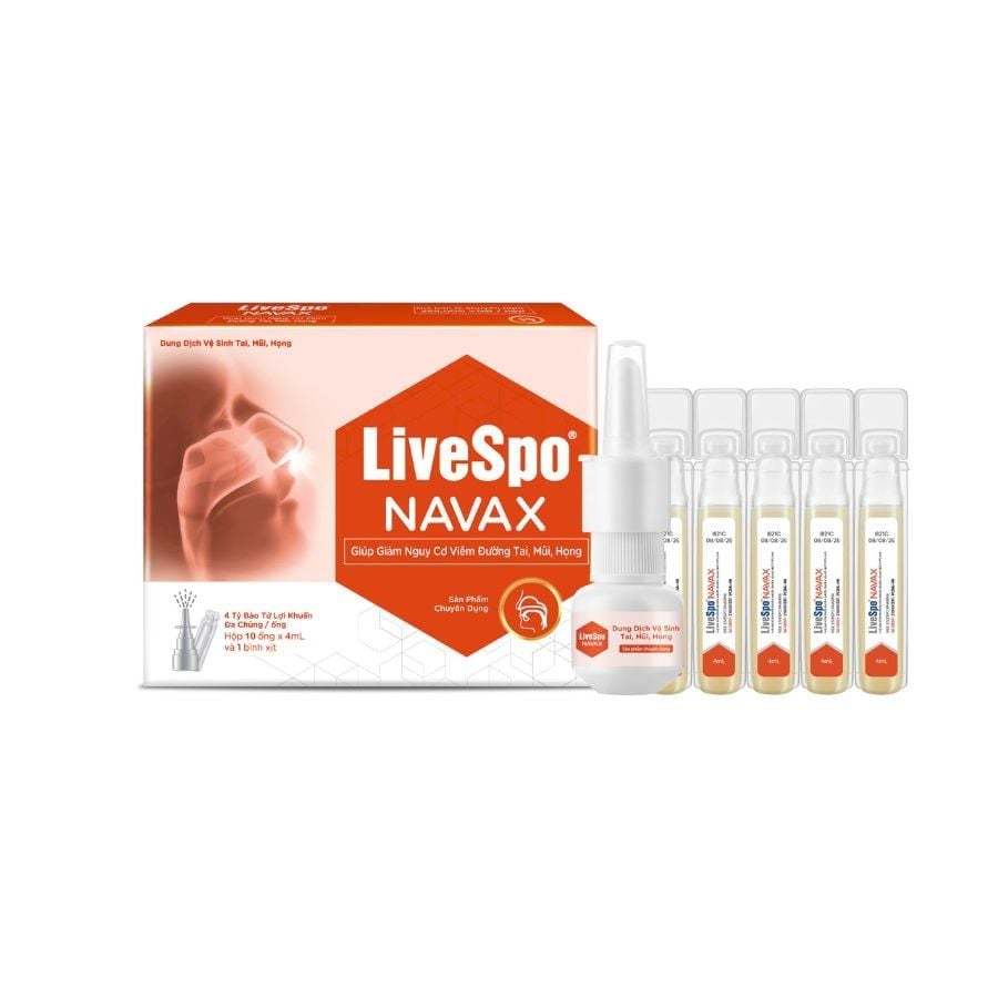 LiveSpo Navax xịt ĐỎ  (10 ống x 4ml ),Nước muối chứa bào tử lợi khuẩn giúp giảm nghẹt mũi, viêm mũi