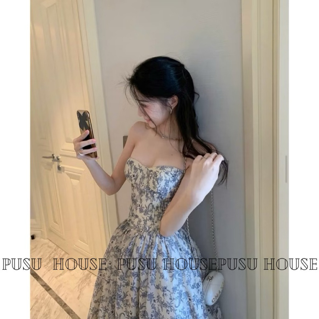 PUSU HOUSE Đầm Cúp Ngực Maxi Hoa Baby Sang Trọng Kiểu Dáng Thanh Lịch Phù Hợp Cho Mọi Sự Kiện