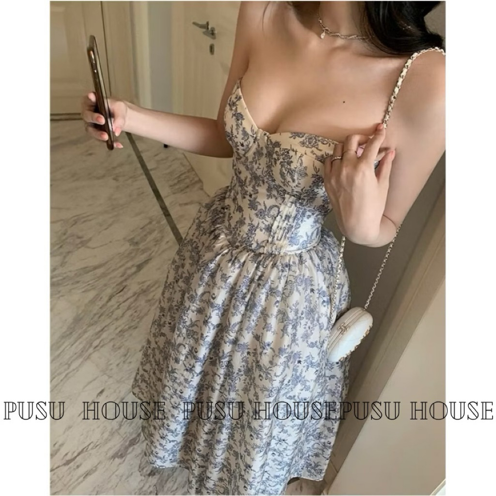 PUSU HOUSE Đầm Cúp Ngực Maxi Hoa Baby Sang Trọng Kiểu Dáng Thanh Lịch Phù Hợp Cho Mọi Sự Kiện