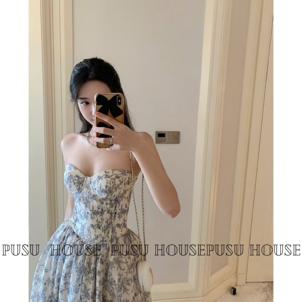 PUSU HOUSE Đầm Cúp Ngực Maxi Hoa Baby Sang Trọng Kiểu Dáng Thanh Lịch Phù Hợp Cho Mọi Sự Kiện