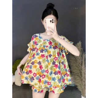Đồ Bộ Tole Nữ Đùi Babydoll Mặc Nhà, Bộ Tole Lanh Chất Liệu Mềm Mát Siêu Hút Mồ Hôi <65kg