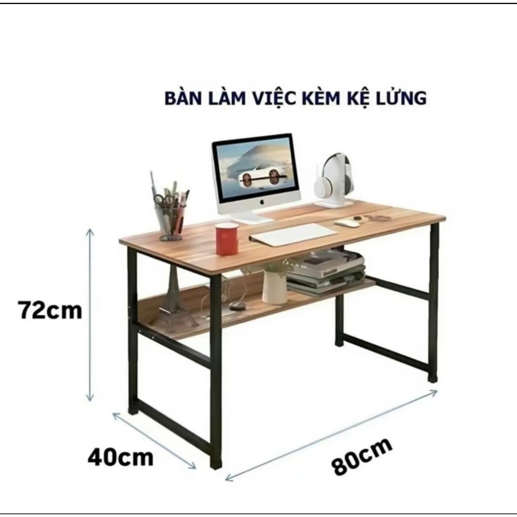 [HOT] Bàn Làm Việc Kèm Kệ Lửng Tiện Dụng – Gỗ Công Nghiệp Melamine, Chân Sắt Chắc Chắn