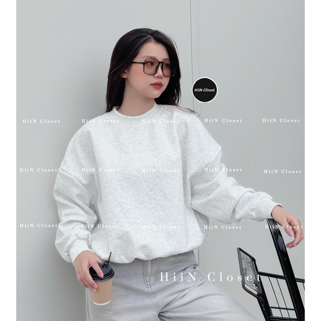 Áo Sweater Unisex Nam Nữ trơn 40-70kg Form Rộng / Chất liệu nỉ 2 da hàng loại 1 HiiNCloset -155 | BigBuy360 - bigbuy360.vn