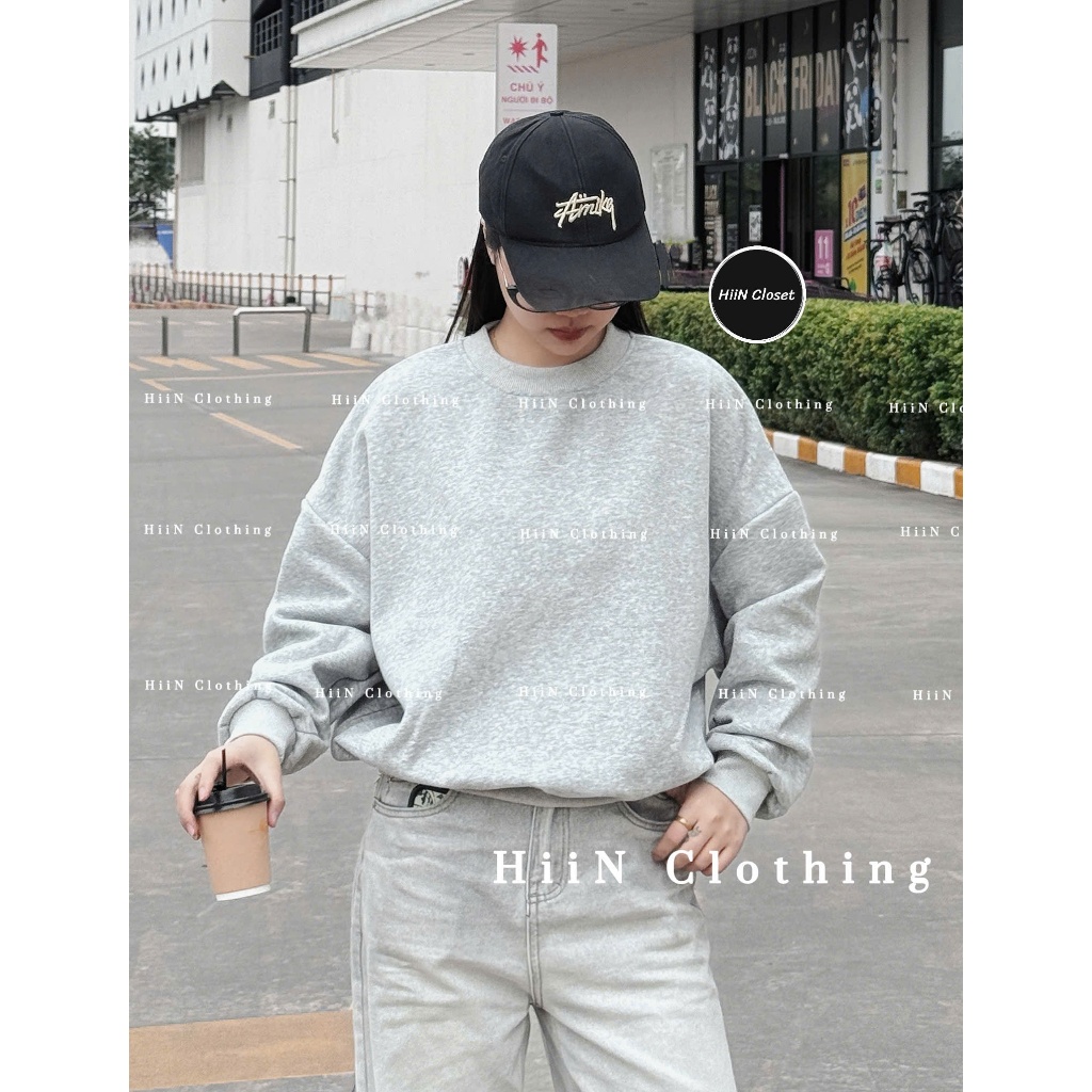 Áo Sweater Unisex Nam Nữ trơn 40-70kg Form Rộng / Chất liệu nỉ 2 da hàng loại 1 HiiNCloset -155 | BigBuy360 - bigbuy360.vn