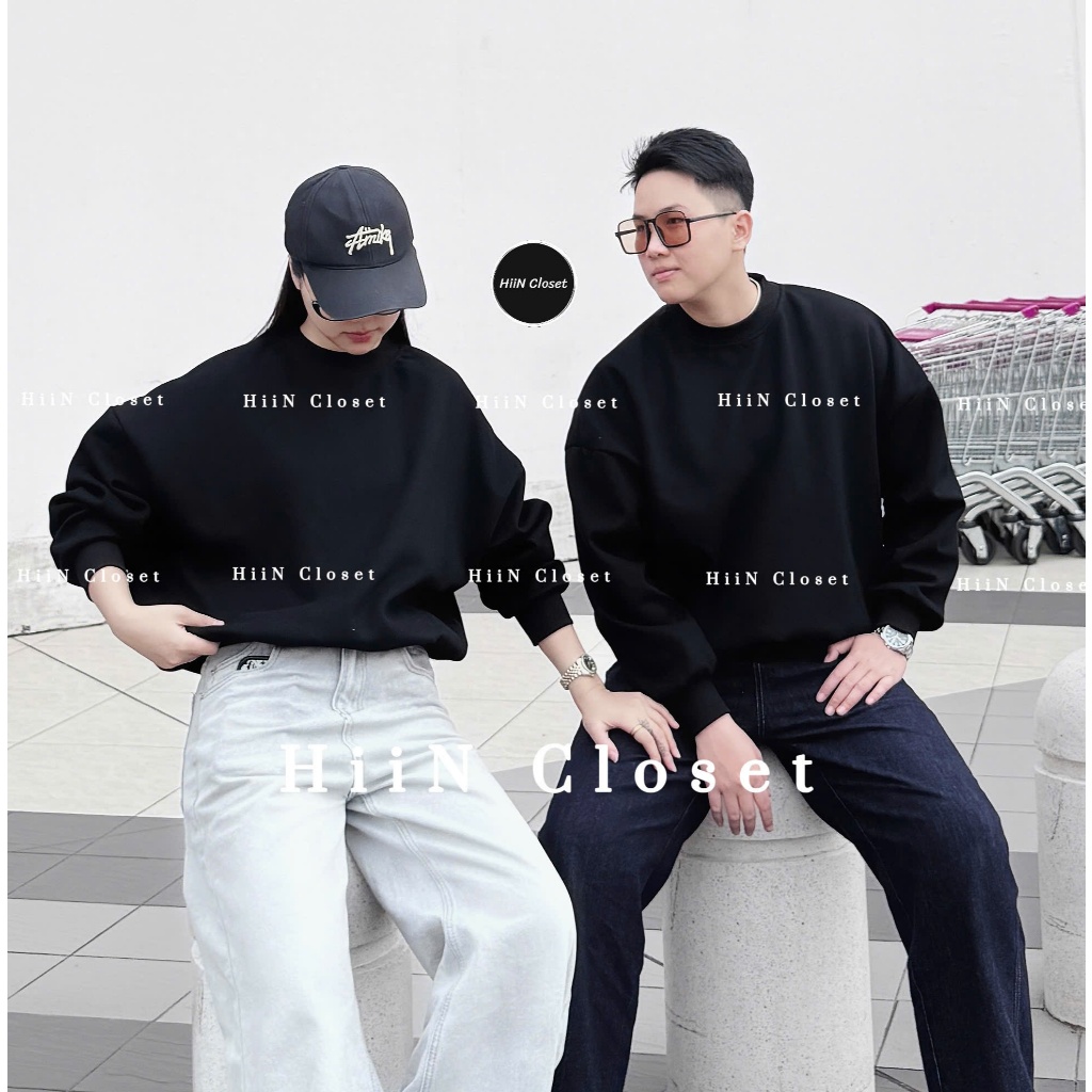 Áo Sweater Unisex Nam Nữ trơn 40-70kg Form Rộng / Chất liệu nỉ 2 da hàng loại 1 HiiNCloset -155 | BigBuy360 - bigbuy360.vn