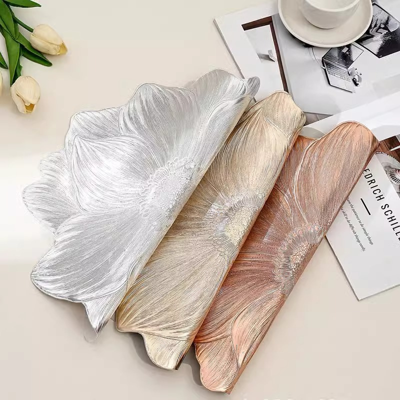 Tấm Lót Bàn Ăn, Bình Hoa PVC Hình Bông Hoa Bronzing Ánh Kim – Thảm Lót Bàn Placemat Sang Trọng Phong Cách Châu Âu |347