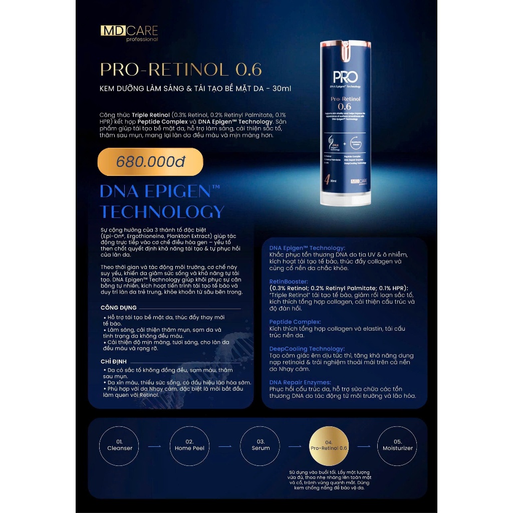 [ĐẠI LÝ CHÍNH HÃNG] Kem Dưỡng MD CARE Pro-Retinol 0.6 30ml - Trẻ Hóa & Làm Mờ Nếp Nhăn