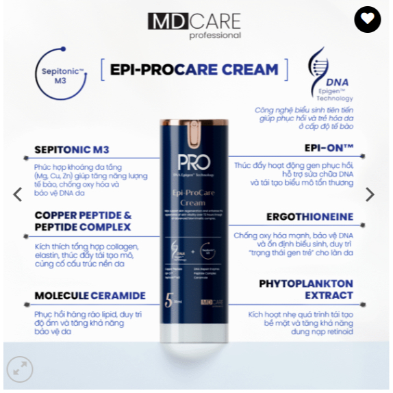 [ĐẠI LÝ CHÍNH HÃNG] Kem Dưỡng Ẩm Phục Hồi Và Cải Thiện Nếp Nhăn MD CARE Epi - ProCare Cream 30ml