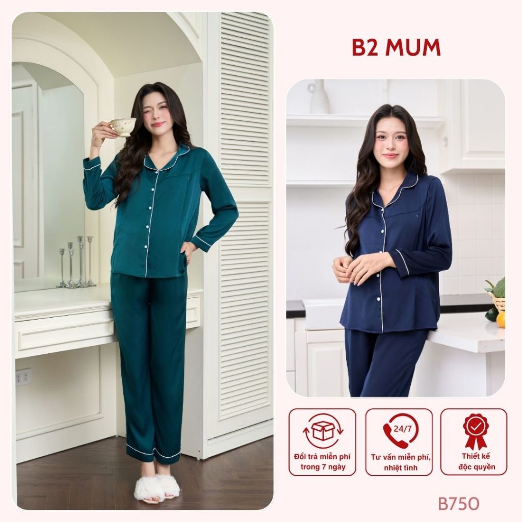 [BỘ LỤA DÀI] Bộ lụa pijama lụa ngọc trai có khóa dọc cho bé ti, mặc được 4 mùa - B750 B2MUM