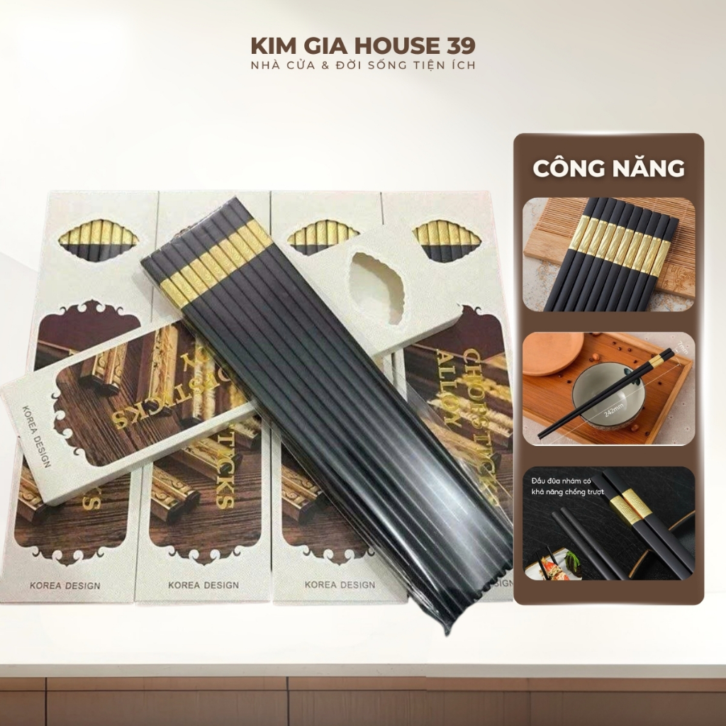 10 Đôi Đũa Kháng Khuẩn Mạ Vàng Đũa Nhựa Ăn Cơm Phong Cách Hàn Quốc Nhựa Đen Chống Trơn Chống Mốc Chịu Nhiệt
