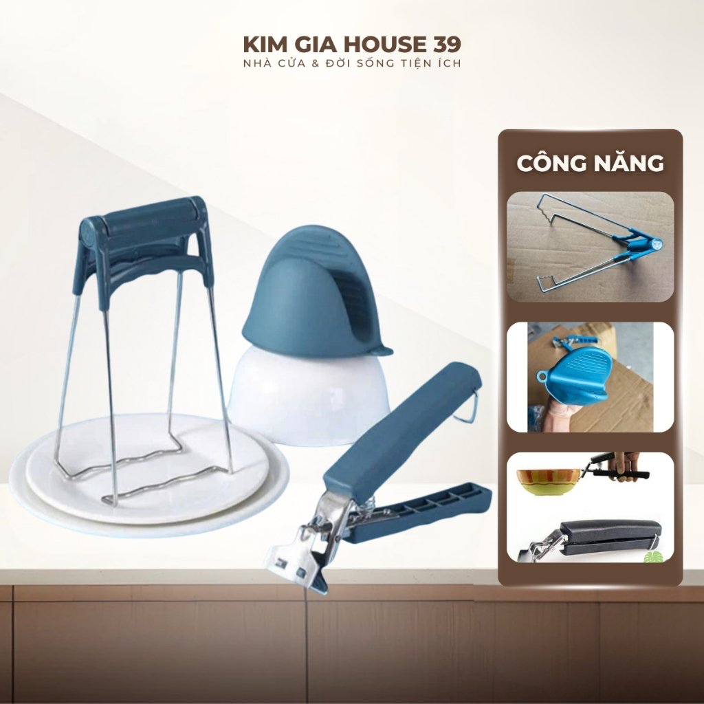Bộ Dụng Cụ Gắp Đồ Nóng Inox Không Gỉ Thông Minh Set 3 Món | Kẹp Bát Đĩa Chống Nóng Nhà Bếp Tiện Lợi
