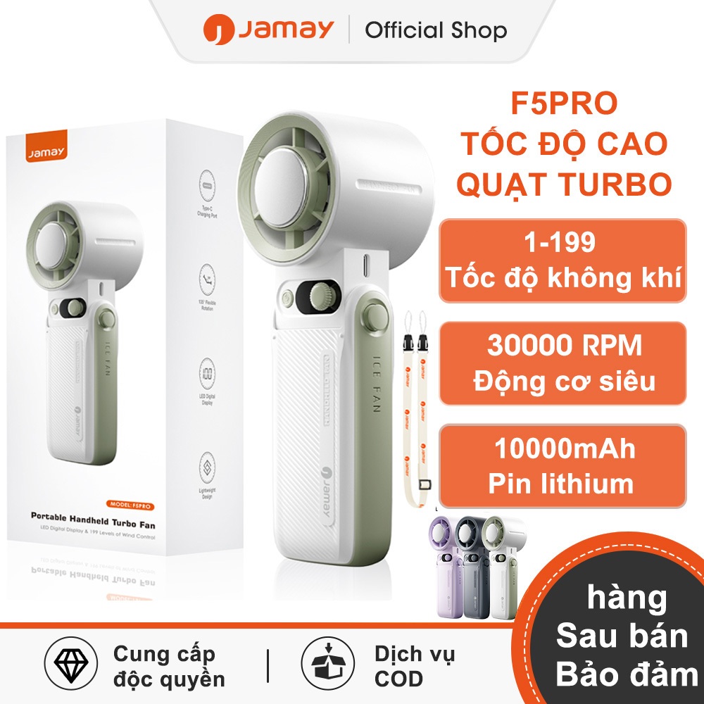 Jamay F5Pro Quạt cầm tay 30H 10000mAh - Điều chỉnh tốc độ gió 199 độ - Chức năng làm mát