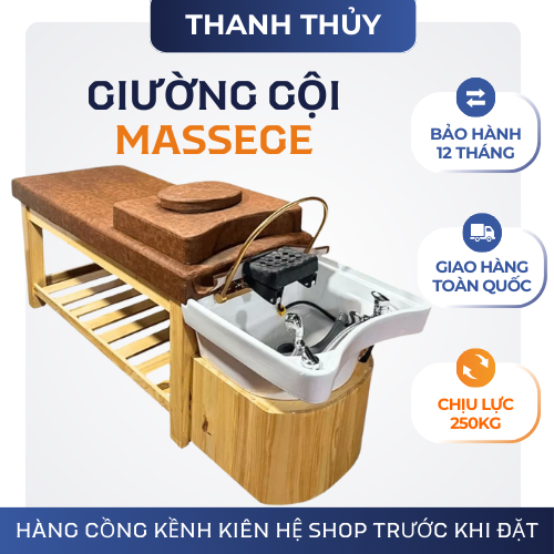 Giường gội đầu spa liền bồn massage cao cấp – giường spa đa năng có bồn gội gỗ, nệm da êm ái