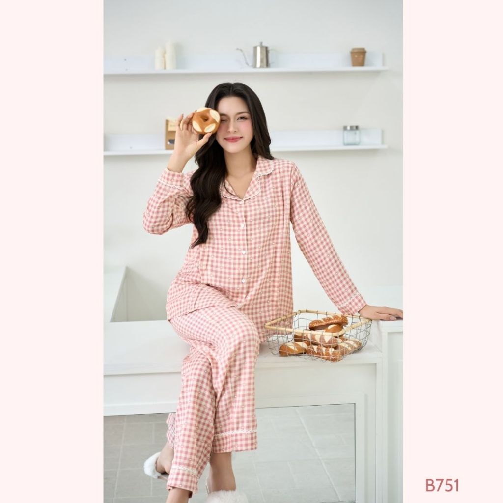 [BỘ TAY DÀI] pijama bầu và sau sinh chất đũi lạnh cao cấp, mềm mại thoáng mát cho con ti tiện lợi - B751 B2MUM