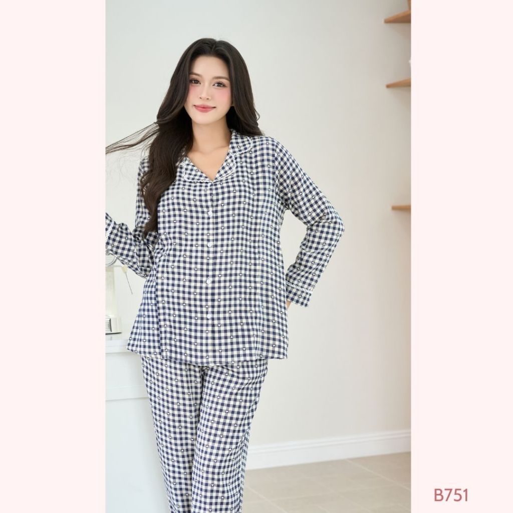 [BỘ TAY DÀI] pijama bầu và sau sinh chất đũi lạnh cao cấp, mềm mại thoáng mát cho con ti tiện lợi - B751 B2MUM