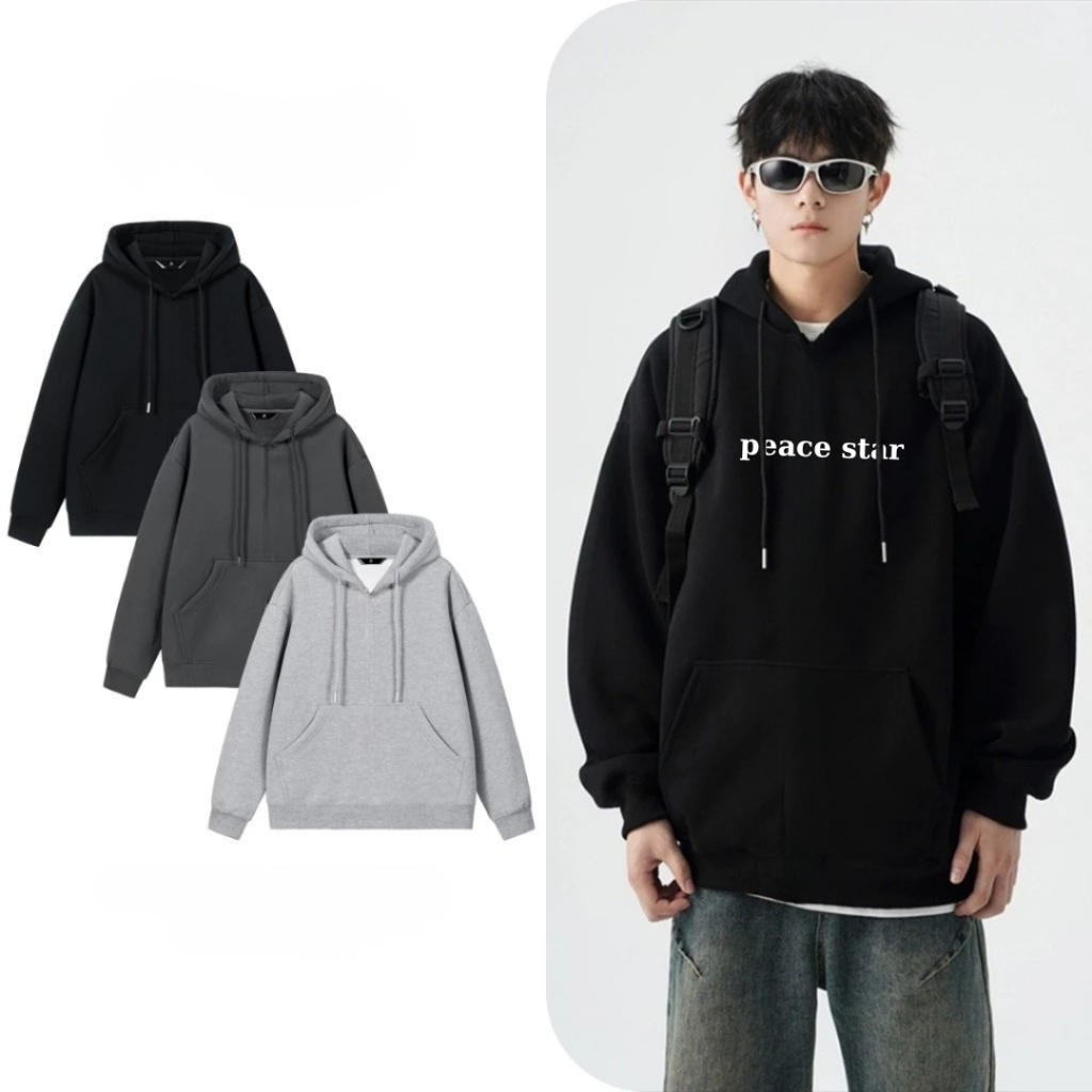 Áo Hoodie Nam Nữ In PEACE STAR Form Rộng Chất Nỉ Hàng Xuất Trơn Dài Tay Local Brand DƯỚI 68KG K1