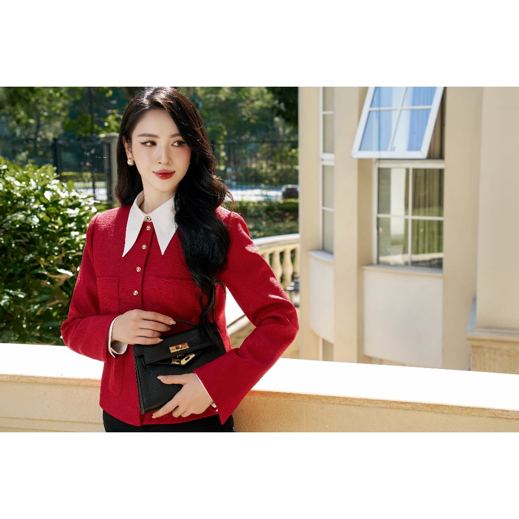 Áo khoác nữ ELLA DORA thiết kế 4 túi cúc đồng form đứng thanh lịch sang trọng 2 màu ĐỎ/NÂU [K15]