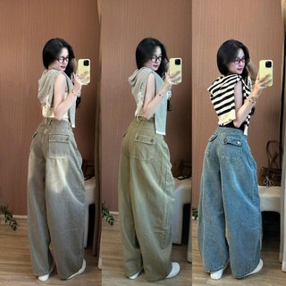 Quần jeans nữ ống suông ống rộng 247store lưng cao tôn dáng màu xanh retro đi học đi làm đi chơi Back to School
