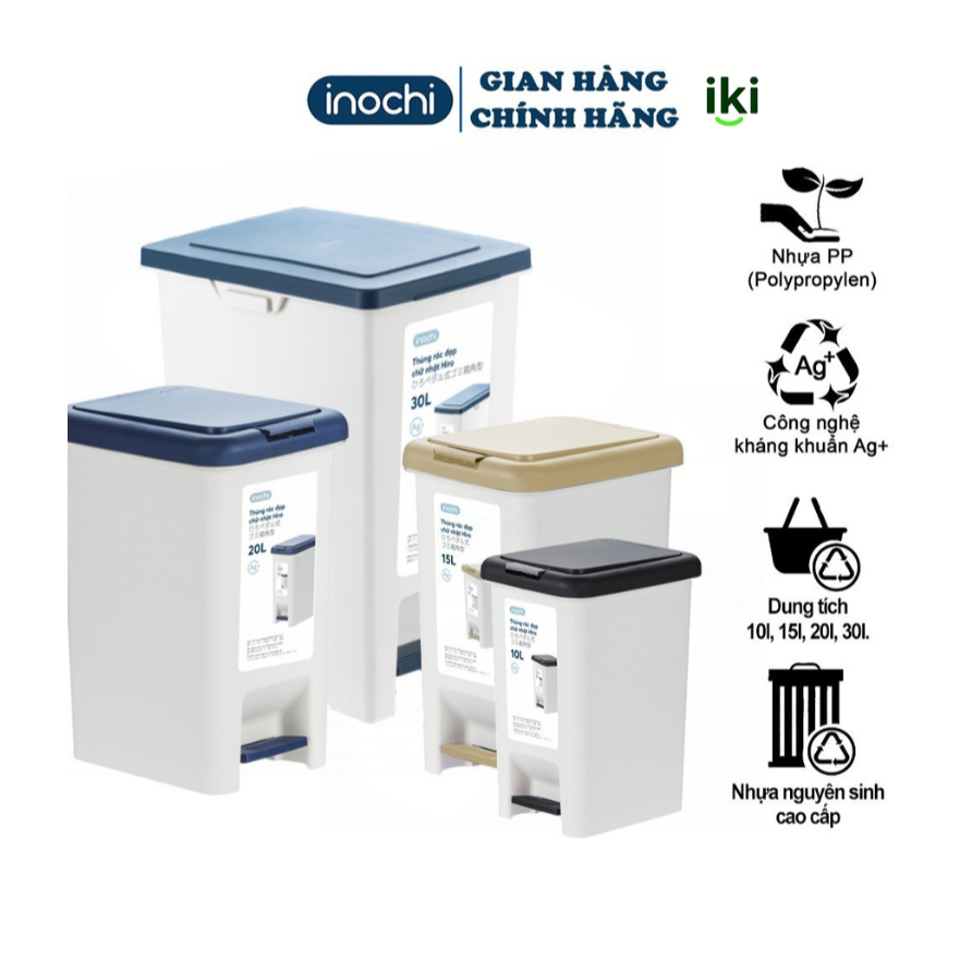 Ikishop _ Thùng Rác Đạp Chữ Nhật Hiro Inochi 10L 15L 20L 30L Chính Hãng