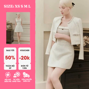 Sét Dạ Tweed Trắng 2 Món – Thanh Lịch, Sang Trọng, Dáng A Tôn Dáng (Có Size XS)