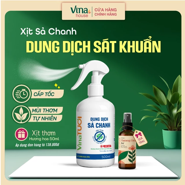 Dung dịch Sả Chanh xịt khử khuẩn VINA TƯƠI SHOP 500ml rửa tay vệ sinh đa năng