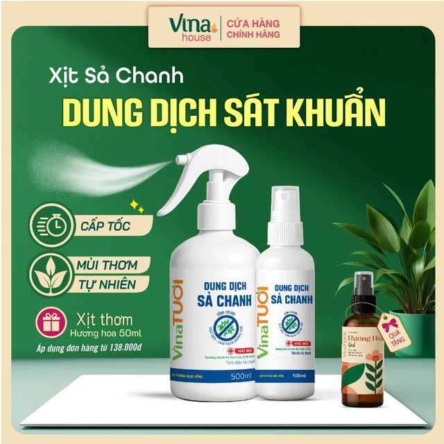 Dung dịch Sả Chanh xịt khử khuẩn VINA TƯƠI 100ml/500ml – Rửa tay, vệ sinh đa năng