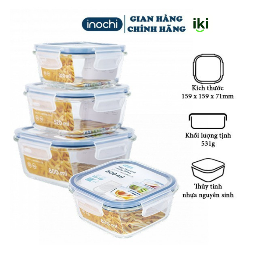 Ikishop _ Hộp Thủy Tinh Đựng Thực Phẩm Nikko Inochi Bảo Quản Thức Ăn Chính Hãng