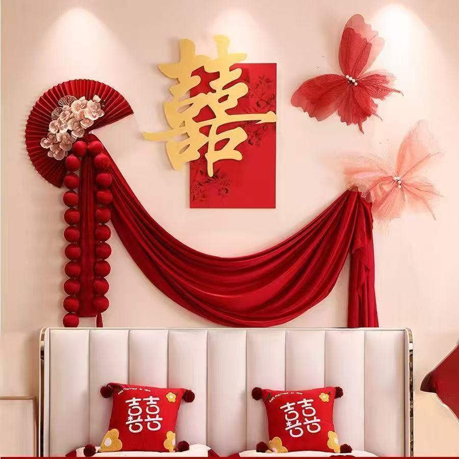 Set trang trí đám cưới, trang trí phòng cưới phong cách truyền thống màu đỏ may mắn - K336
