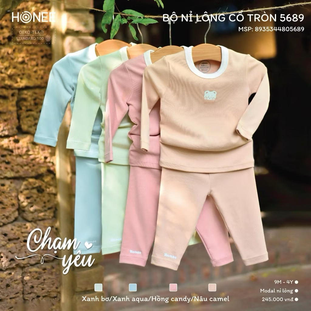 Bộ Dài Tay Cao Cổ ChoBộ Thu Đông Honee Cổ 3 Phân Giữ Nhiệt Cho Bé Trai Bé Gái