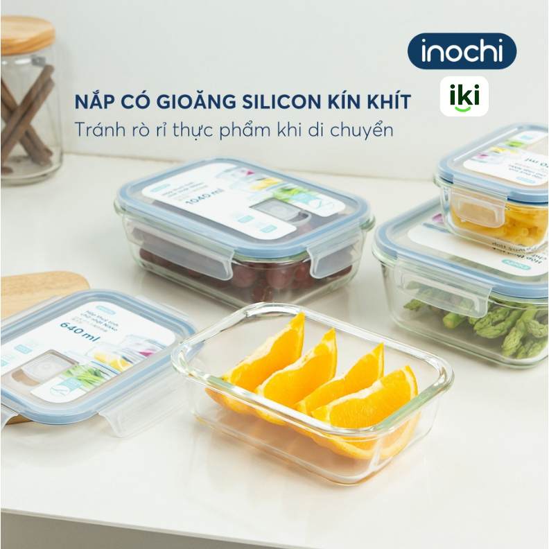 Ikishop _ Hộp Thực Phẩm Thủy Tinh Nikko Inochi 1 Ngăn 2 Ngăn 3 Ngăn Đựng Thức Ăn Chính Hãng
