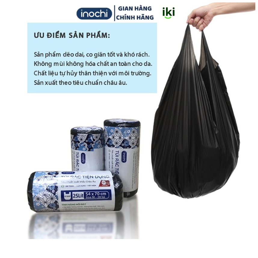 Ikishop _ Túi Rác Tự Hủy Sinh Học Inochi Có Quai Tiện Dụng Dạng Cuộn Nhiều Màu Chính Hãng