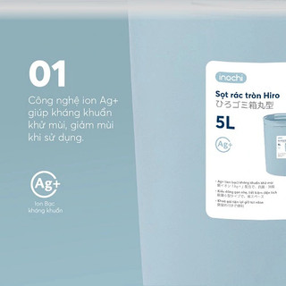 Sọt rác Hiro Inochi - kháng khuẩn khử mùi, thiết kế nhỏ gọn, không nắp dễ vệ sinh, có khóa gài tiện lợi