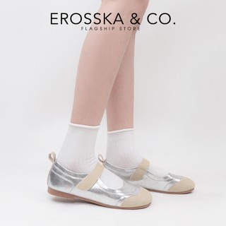 Erosska - Giày búp bê đế bệt nữ phối quai ngang phong cách năng động màu bạc - EL096