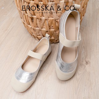 Erosska - Giày búp bê đế bệt nữ phối quai ngang phong cách năng động màu bạc - EL096