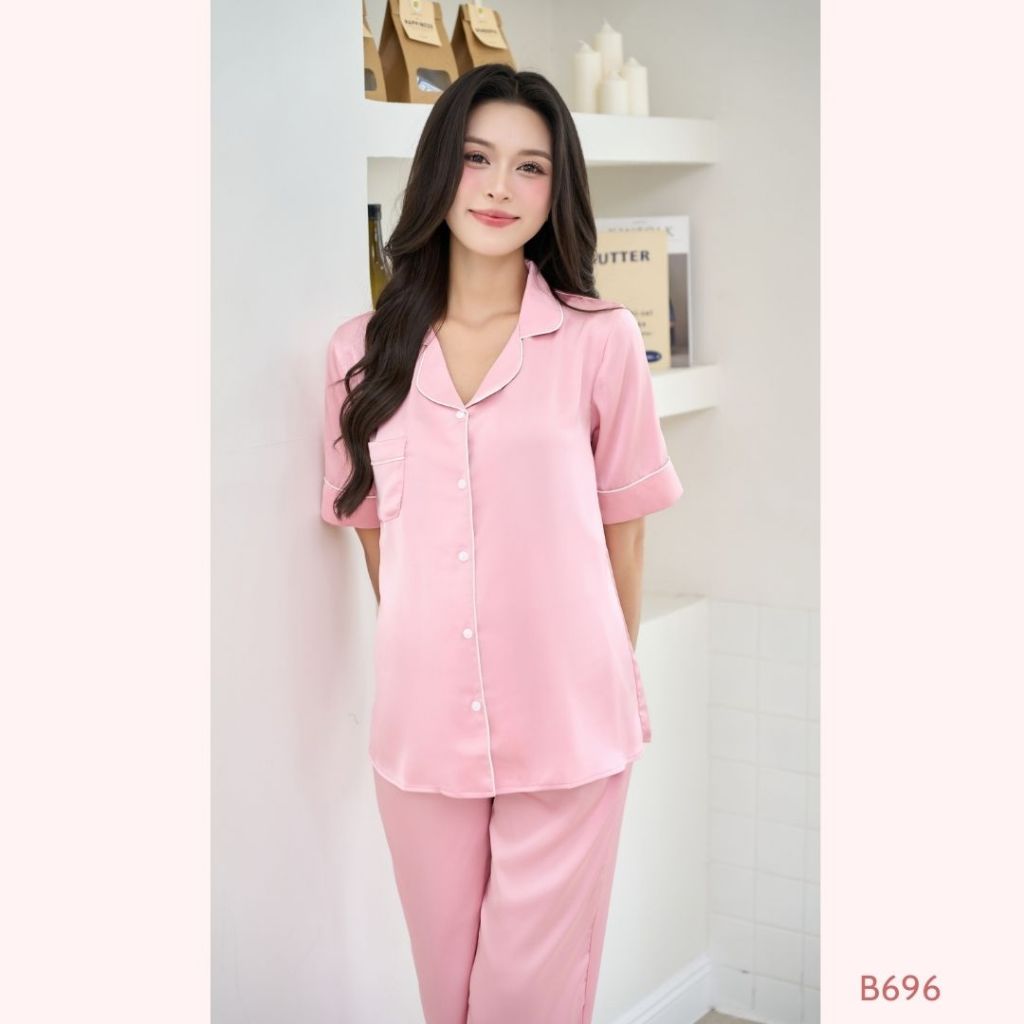 [BỘ TAY CỘC] Lụa Latin cao cấp mềm mát, quần chun cúc điều chỉnh cho mẹ bầu và sau sinh B696 B2 MUM