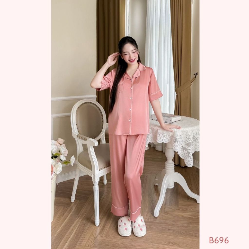 [BỘ TAY CỘC] Lụa Latin cao cấp mềm mát, quần chun cúc điều chỉnh cho mẹ bầu và sau sinh B696 B2 MUM