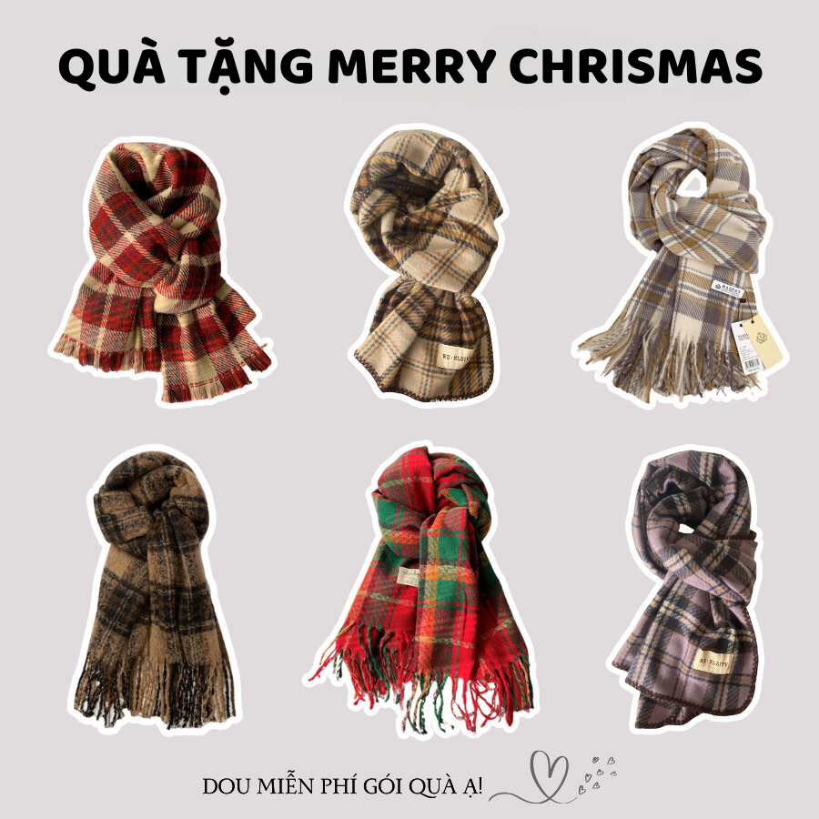 Khăn Len Cashmere Quàng Cổ Unisex Nam Nữ Dày Ấm, Khăn Len Dệt Kim Họa Tiết Sọc QUÀ TẶNG MERRY CHRISTMAS - Mã LN07