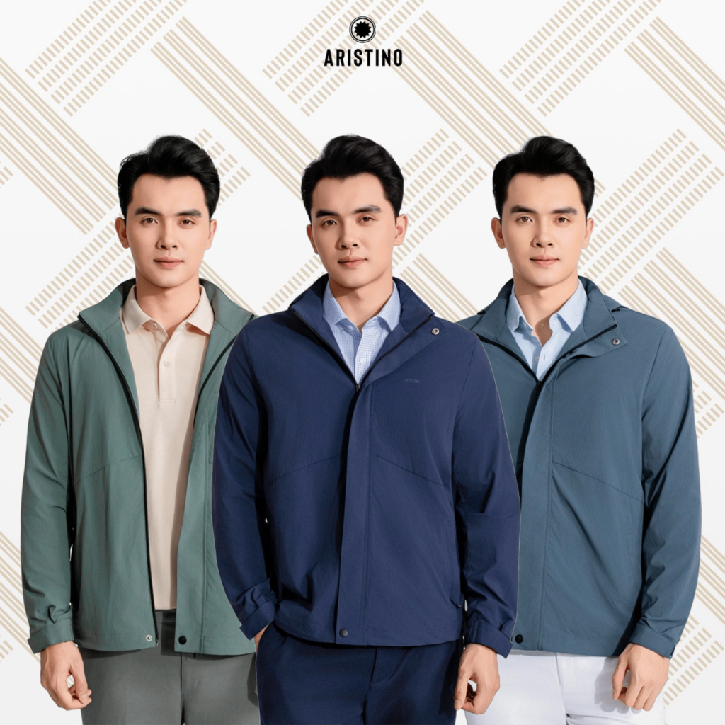 Áo Khoác Gió Thể Thao Aristino 2 Lớp Dáng Regular Fit Có Mũ Khóa Bấm Có Thể Tháo Rời AJK003EDP01