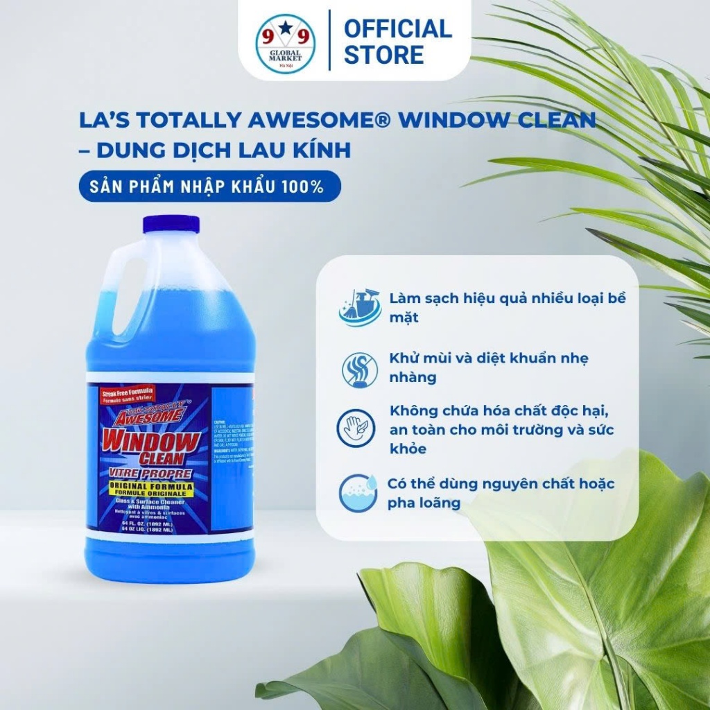 NƯỚC LAU KÍNH  -- LA'S TOTALLY AWESOME WINDOW CLEAN VITRE PROPRE   --1.892ML