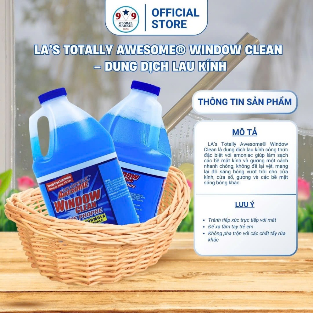 NƯỚC LAU KÍNH  -- LA'S TOTALLY AWESOME WINDOW CLEAN VITRE PROPRE   --1.892ML