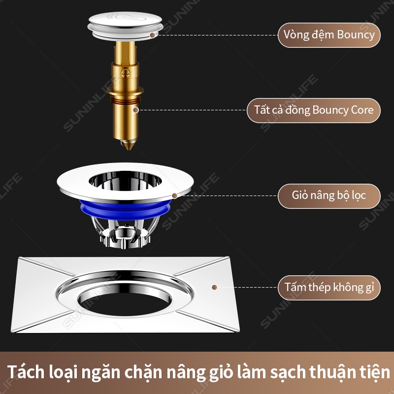 Nắp Thoát Sàn Ngăn Mùi Hôi Cống Inox Cao Cấp - Nhấn Xả Tiện Lợi, Chống Côn Trùng Nhà Tắm
