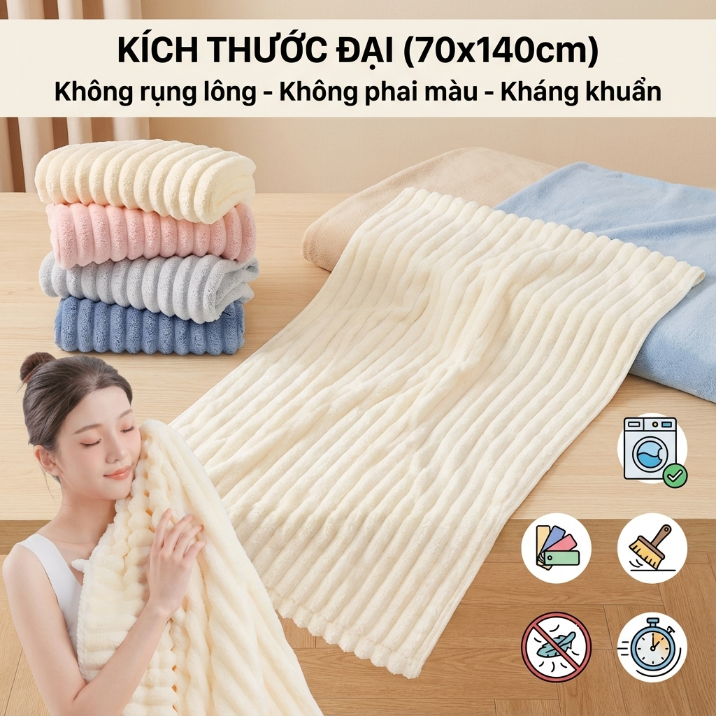 Khăn Tắm Mềm Mại Thấm Hút Nước JYoohome Khăn Lau Người Dài, Khăn Mặt Gội Đầu Không Ra Màu Rụng Lông