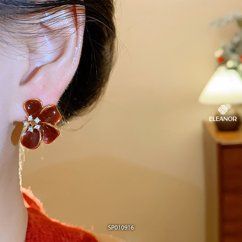 Bông tai nữ chuôi bạc 925 Eleanor Accessories hình hoa đính đá phụ kiện trang sức khuyên tai 10916
