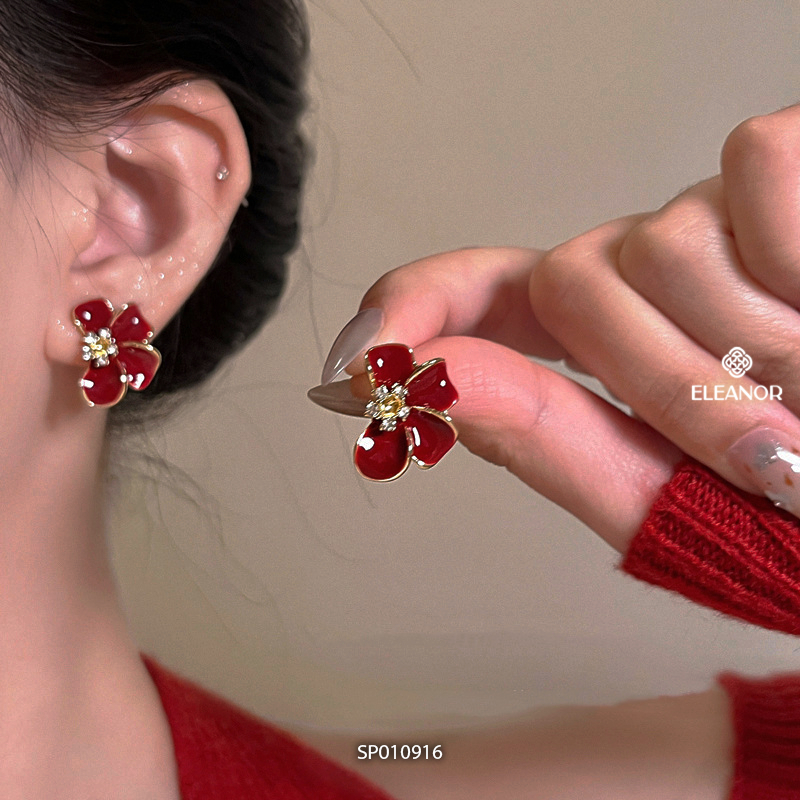 Bông tai nữ chuôi bạc 925 Eleanor Accessories hình hoa đính đá phụ kiện trang sức khuyên tai 10916