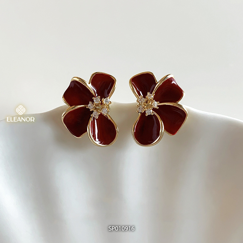 Bông tai nữ chuôi bạc 925 Eleanor Accessories hình hoa đính đá phụ kiện trang sức khuyên tai 10916
