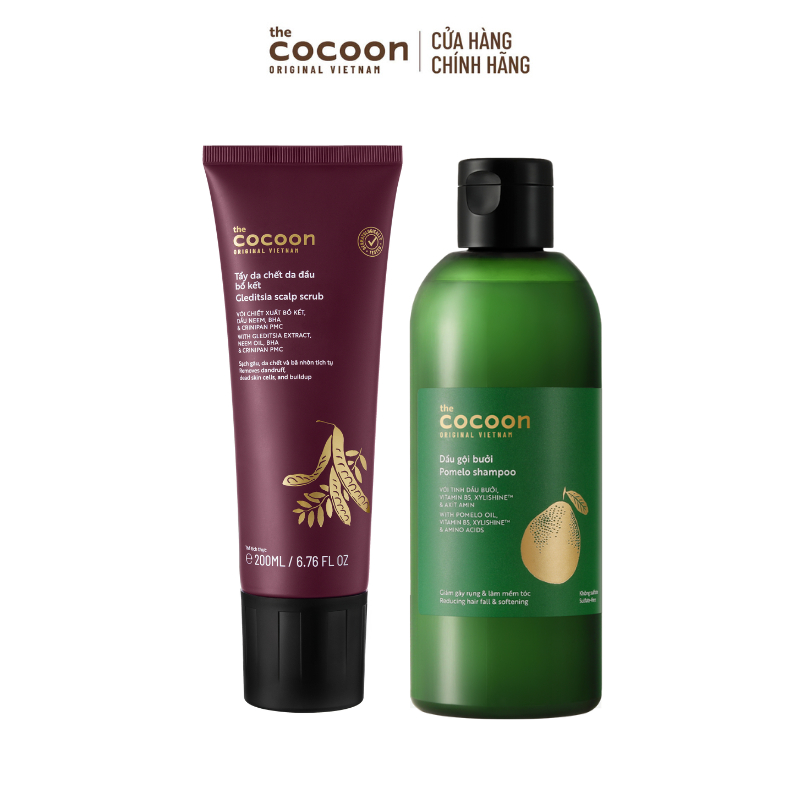[MUA 2 GIẢM 37%] Combo Dầu gội bưởi 310ml + Tẩy da chết da đầu bồ kết Cocoon 200ml