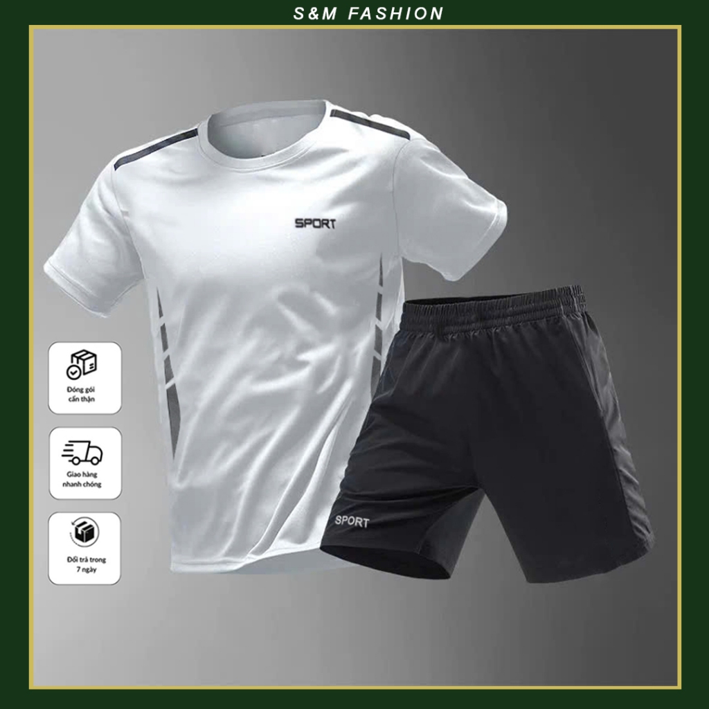 Bộ quần áo thể thao nam nữ 30-120kg S&M Fashion – in Sport Tập thể dục chạy bộ tập Gym vải thun không xù co dãn bóng đá
