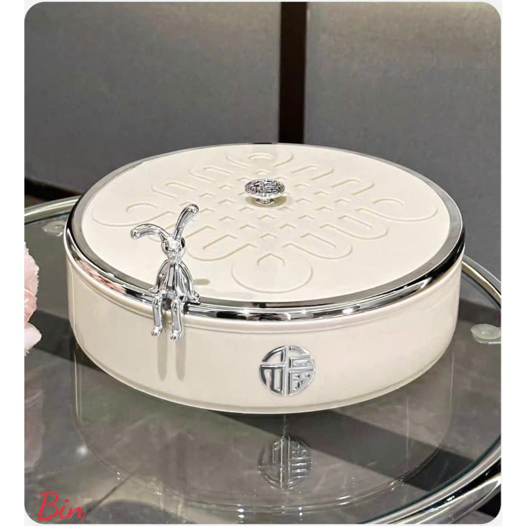 Hộp Đựng Bánh Kẹo 2 Tầng Nắp Nơ Trong Suốt – Khay Đựng Mứt, Trái Cây Sấy Sang Trọng