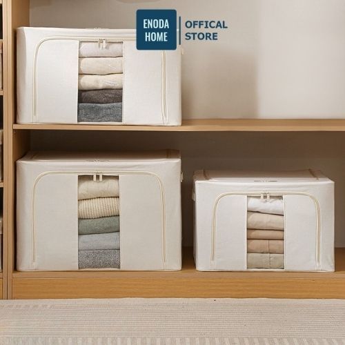 Hộp Vải Khung Thép Đựng Quần Áo Lớn ENODA HOME, Hộp Vải Oxford Gấp Gọn Tiện Lợi Có Nắp Khóa Kéo Kín Bụi HV027